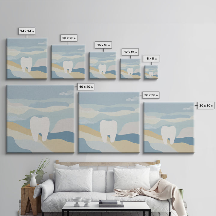 Playful Tooth Shaped Character Framed Canvas Print, Dental Office Art, Dentistry Art, Office Decor, Abstract Art, Calm, DOA-1x1-78