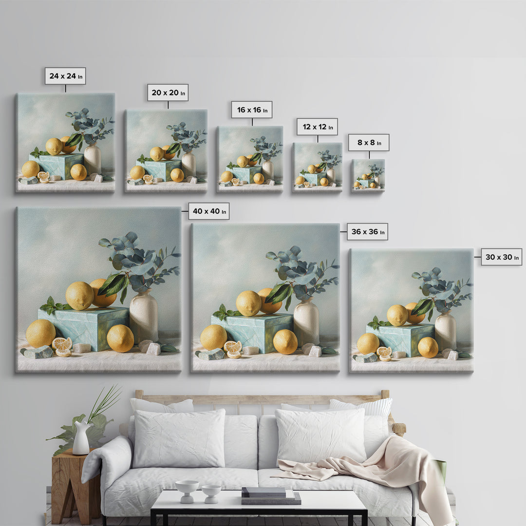 Fresh Citrus and Mint Still Life Framed Canvas Print, Dental Office Art, Medical Office Art, Office Decor, Oil Painting, Calm, DOA-1x1-79