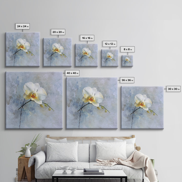 White Orchid on Stone Background Framed Canvas Print, Dental Office Art, Dental Gift, Office Decor, Abstract Art, Calm, DOA-1x1-84