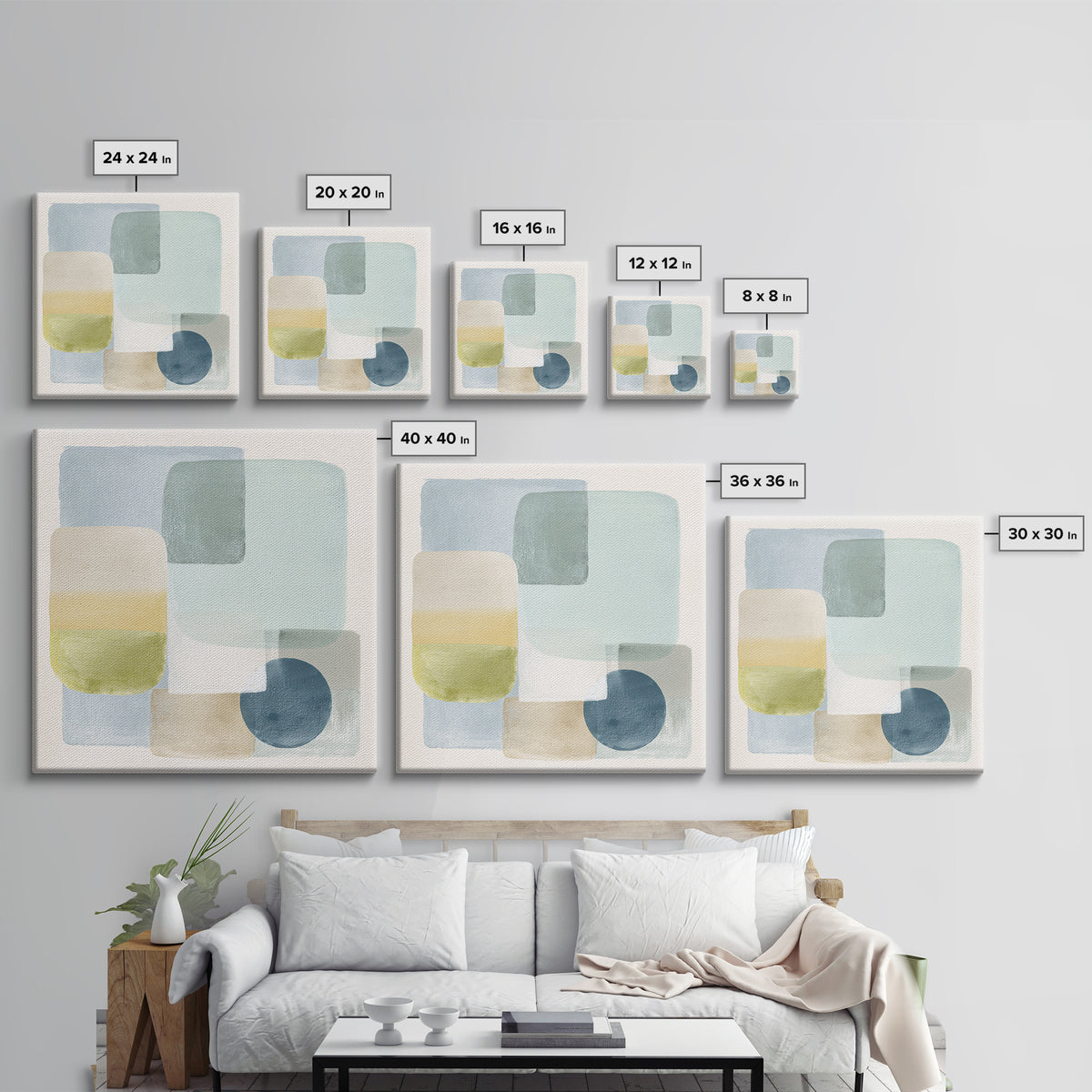 Simple Rainbow Pastel Shapes for Children Framed Canvas Print, Dental Office Art, Dental Gift, Office Decor, Abstract Art, Calm, DOA-1x1-93
