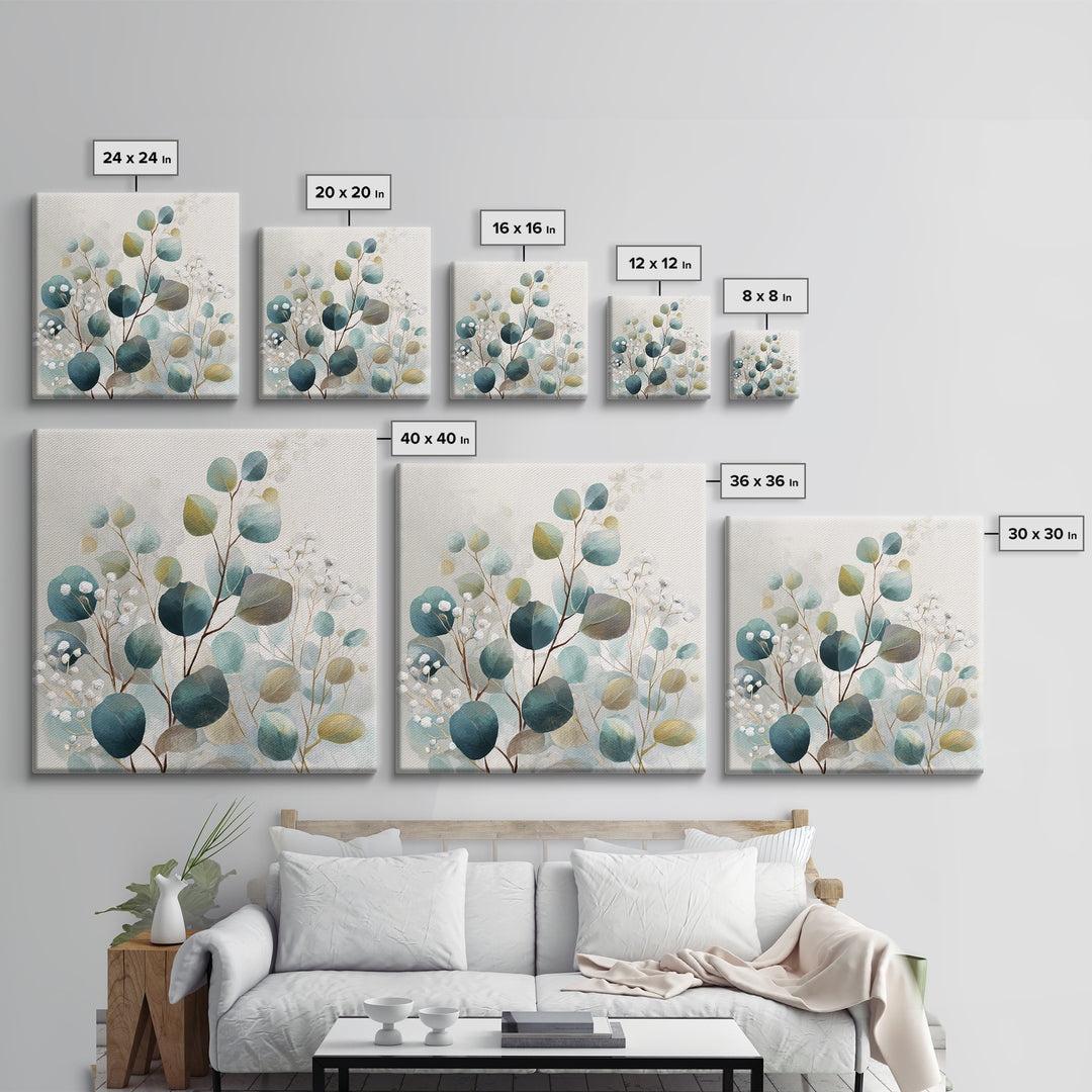 Soft Botanical Eucalyptus Print for Clean Atmosphere Canvas Print, Dental Office Art, Office Decor, Oil Painting, Calm, DOA-1x1-99
