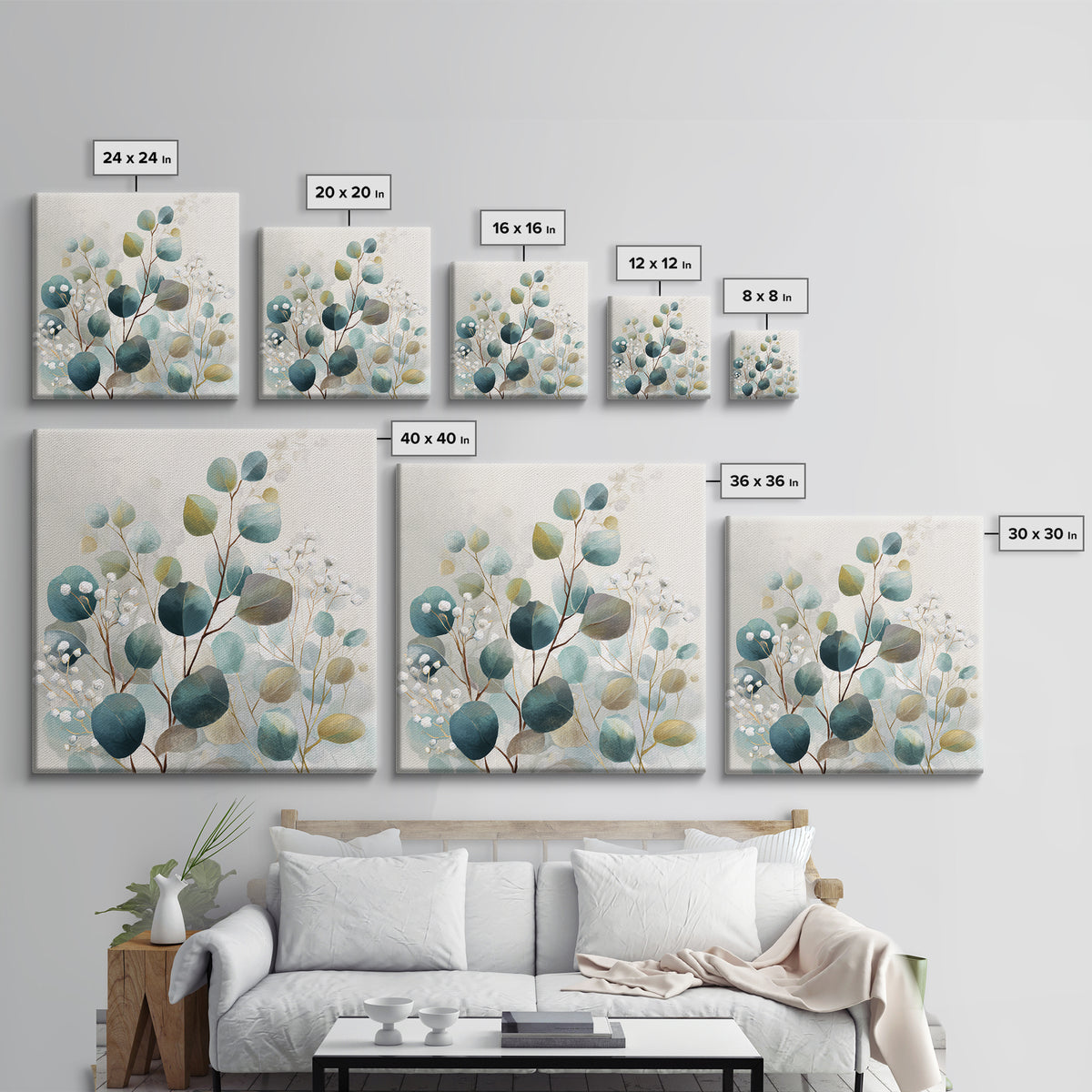 Soft Botanical Eucalyptus Print for Clean Atmosphere Canvas Print, Dental Office Art, Office Decor, Oil Painting, Calm, DOA-1x1-99
