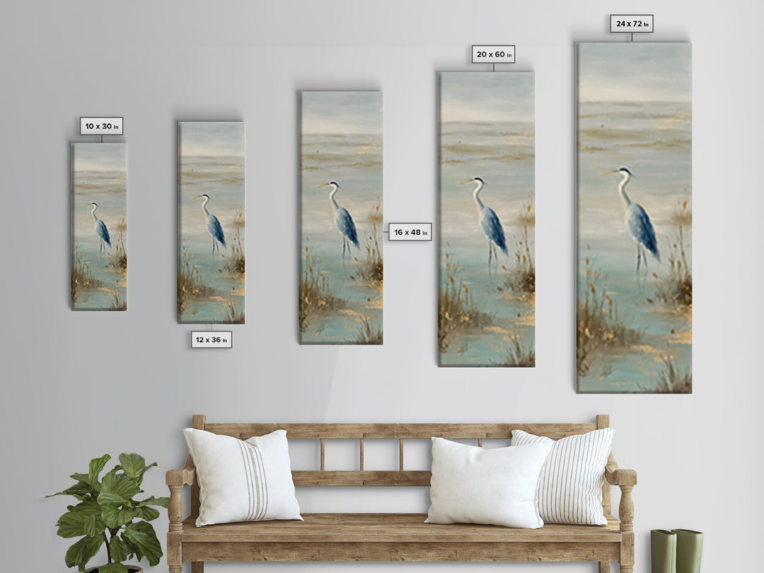 Blue Heron by Calm Marsh Water Canvas Print, Dental Office Art, Science Art, Office Decor, Fine Art, Calm, Boho Decor, DOA-1x3-35
