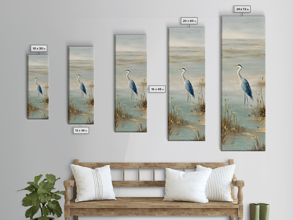 Blue Heron by Calm Marsh Water Canvas Print, Dental Office Art, Science Art, Office Decor, Fine Art, Calm, Boho Decor, DOA-1x3-35