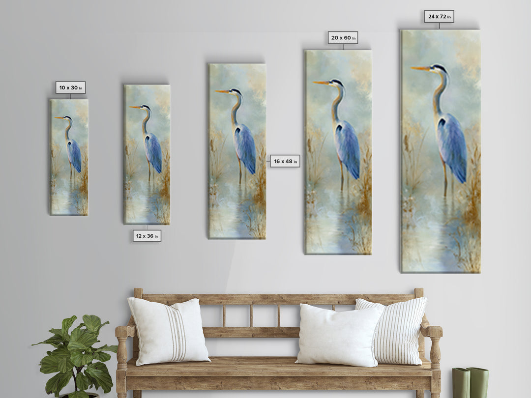 Blue Heron by Calm Marsh Water Canvas Print, Dental Office Art, Statement Artwork, Office Decor, Fine Art, Calm, DOA-1x3-59