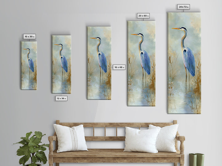 Blue Heron by Calm Marsh Water Canvas Print, Dental Office Art, Statement Artwork, Office Decor, Fine Art, Calm, DOA-1x3-59