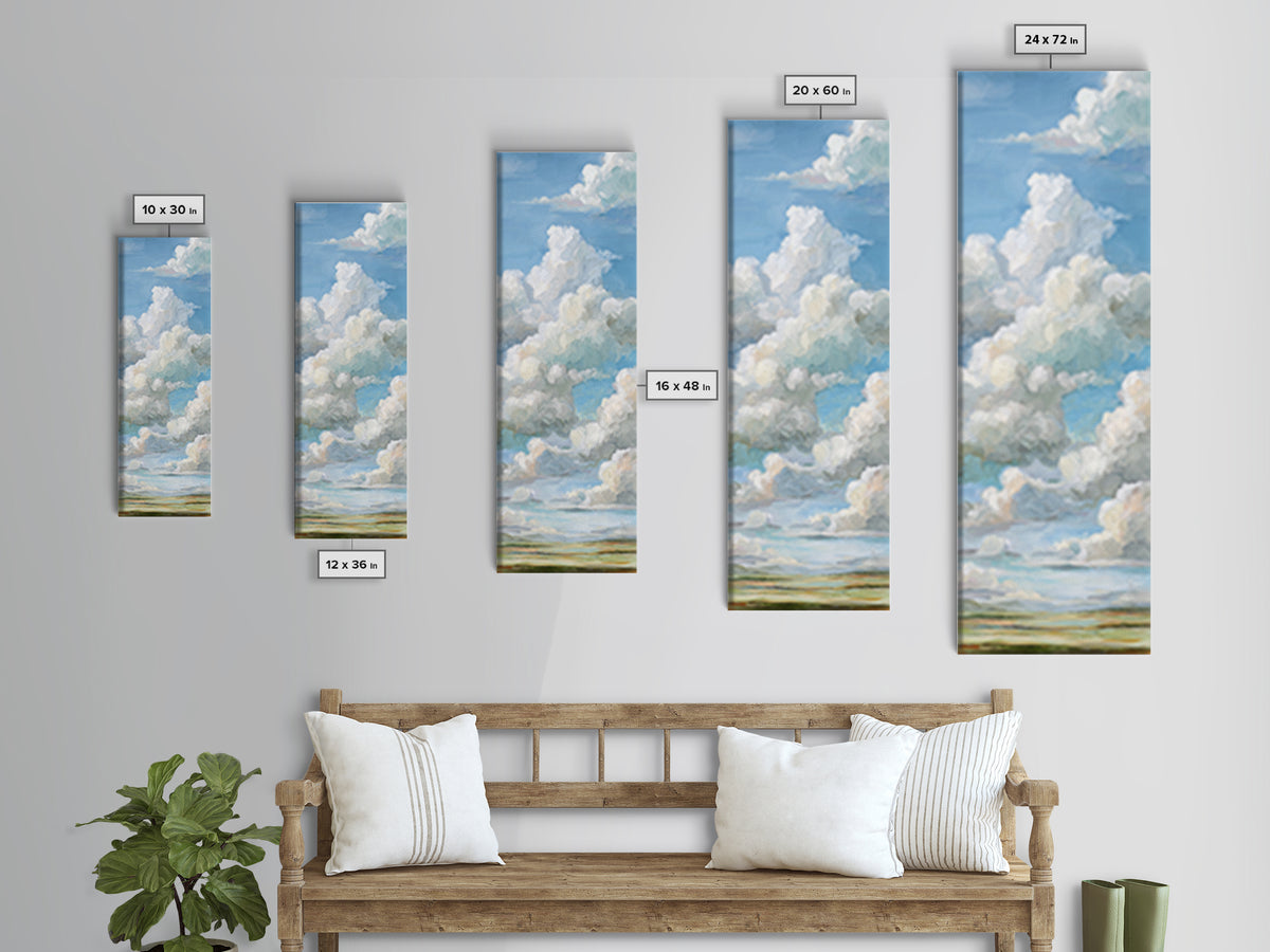 Peaceful Clouds over Open Meadow Framed Canvas Print, Dental Office Art, Dentistry Art, Office Decor, Fine Art, Calm, DOA-1x3-69