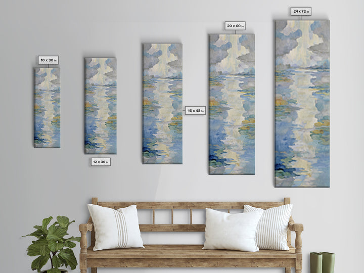 Sunlit Lake with Calming Reflections Framed Canvas Print, Dental Office Art, Wall Art, Office Decor, Oil Painting, Calm, DOA-1x3-75