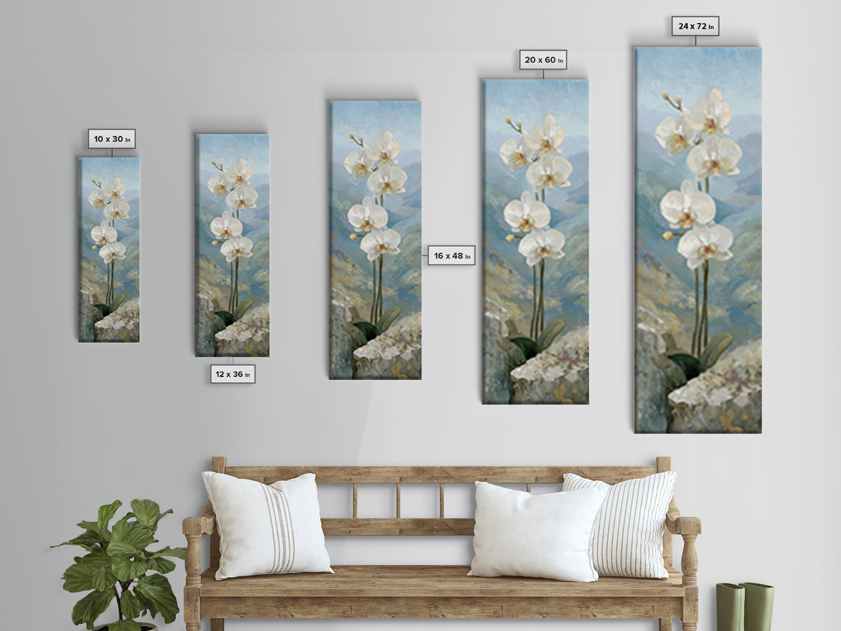 White Orchid on Stone Background Framed Canvas Print, Dental Office Art, Wall Art, Office Decor, Abstract Art, Calm, DOA-1x3-96