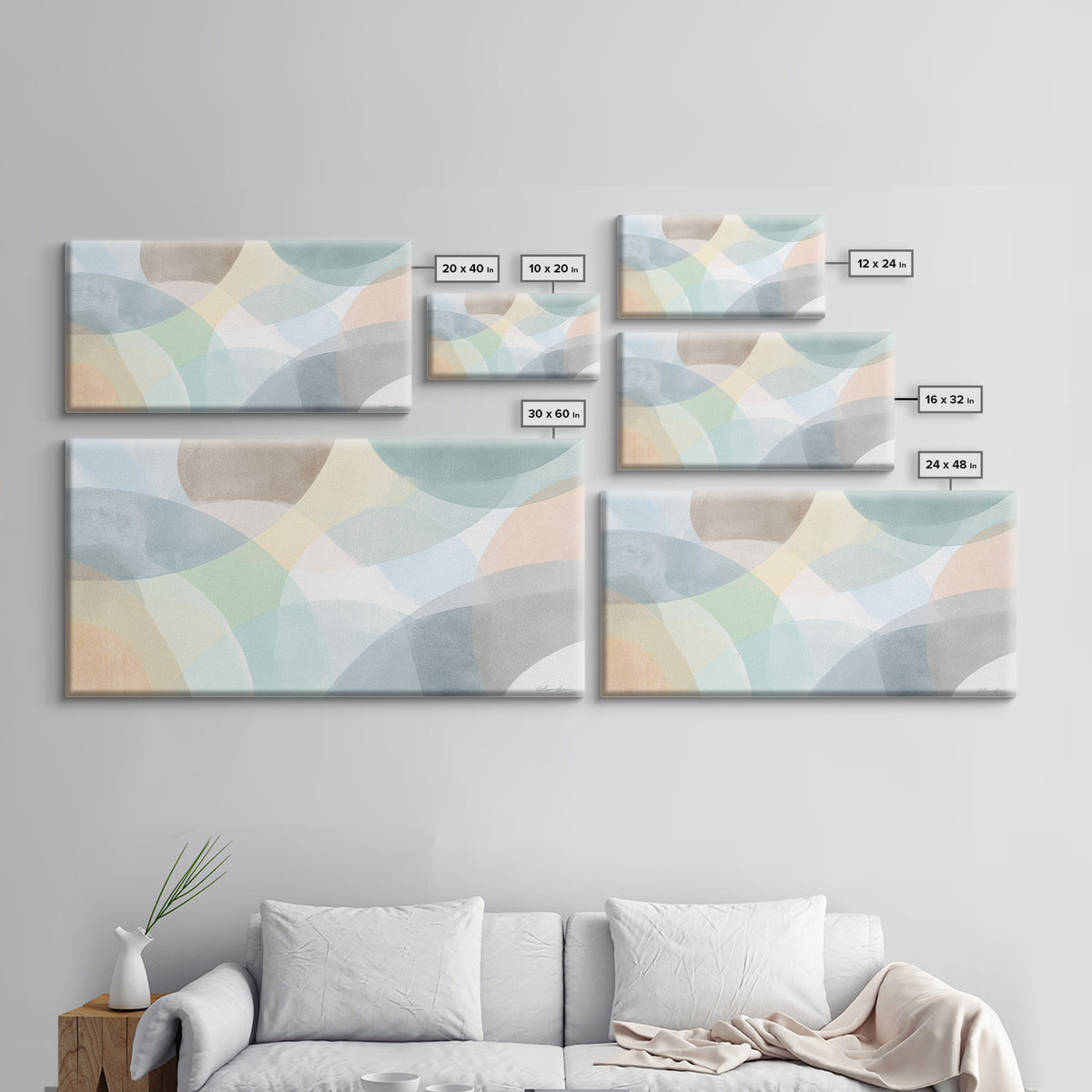 Simple Rainbow Pastel Shapes for Children Canvas Print, Dental Office Art, Gallery Decor, Office Decor, Abstract Art, Calm, DOA-2x1-17