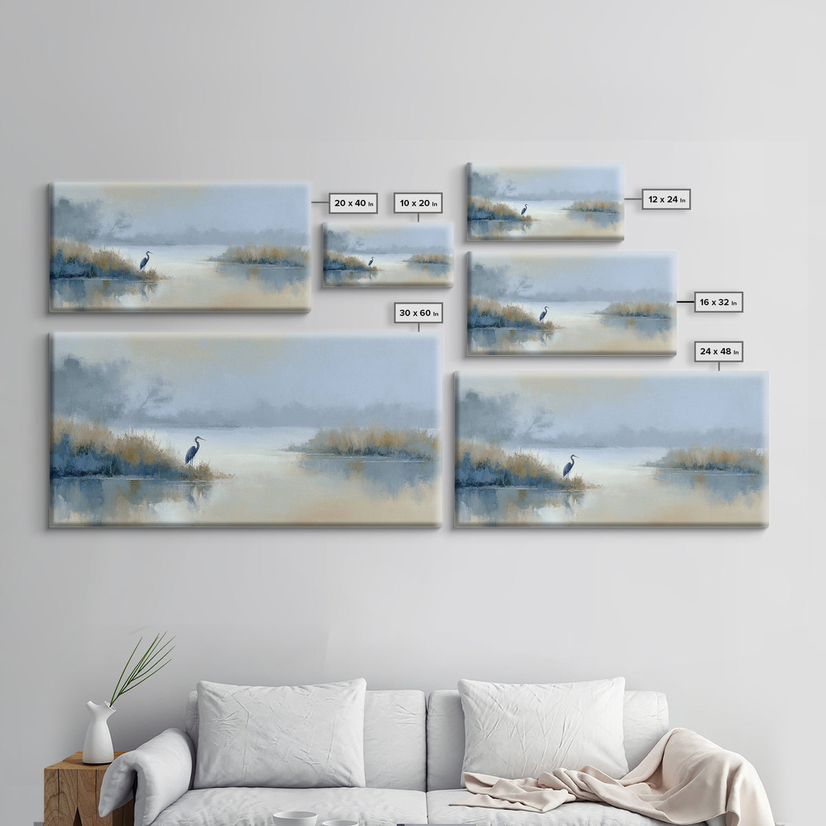 Blue Heron by Calm Marsh Water Framed Canvas Print, Dental Office Art, Tooth Art, Office Decor, Fine Art, Calm, Modern Decor, DOA-2x1-19