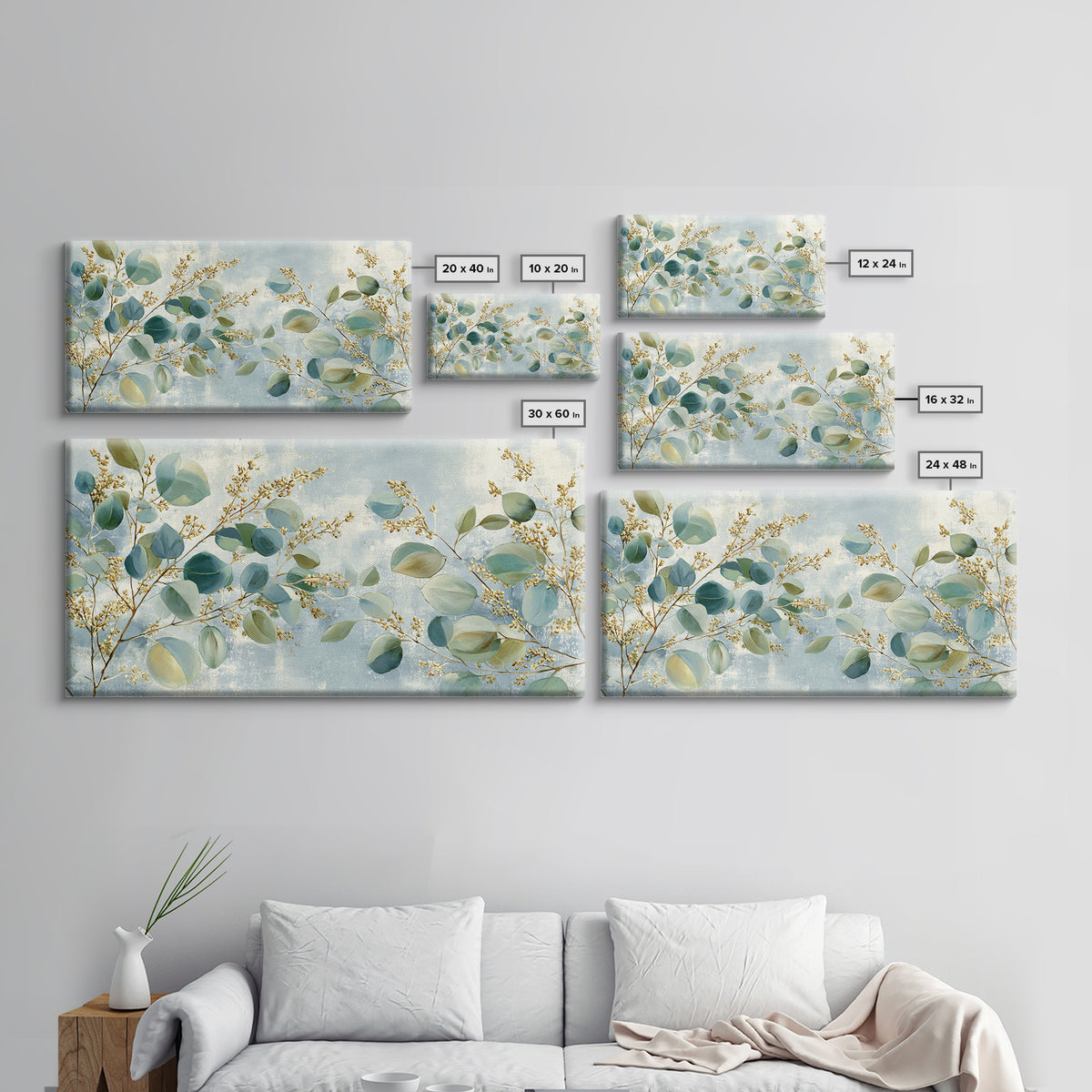 Soft Botanical Eucalyptus Print for Clean Atmosphere Canvas Print, Dental Office Art, Wall Art, Office Decor, Calm, DOA-2x1-23