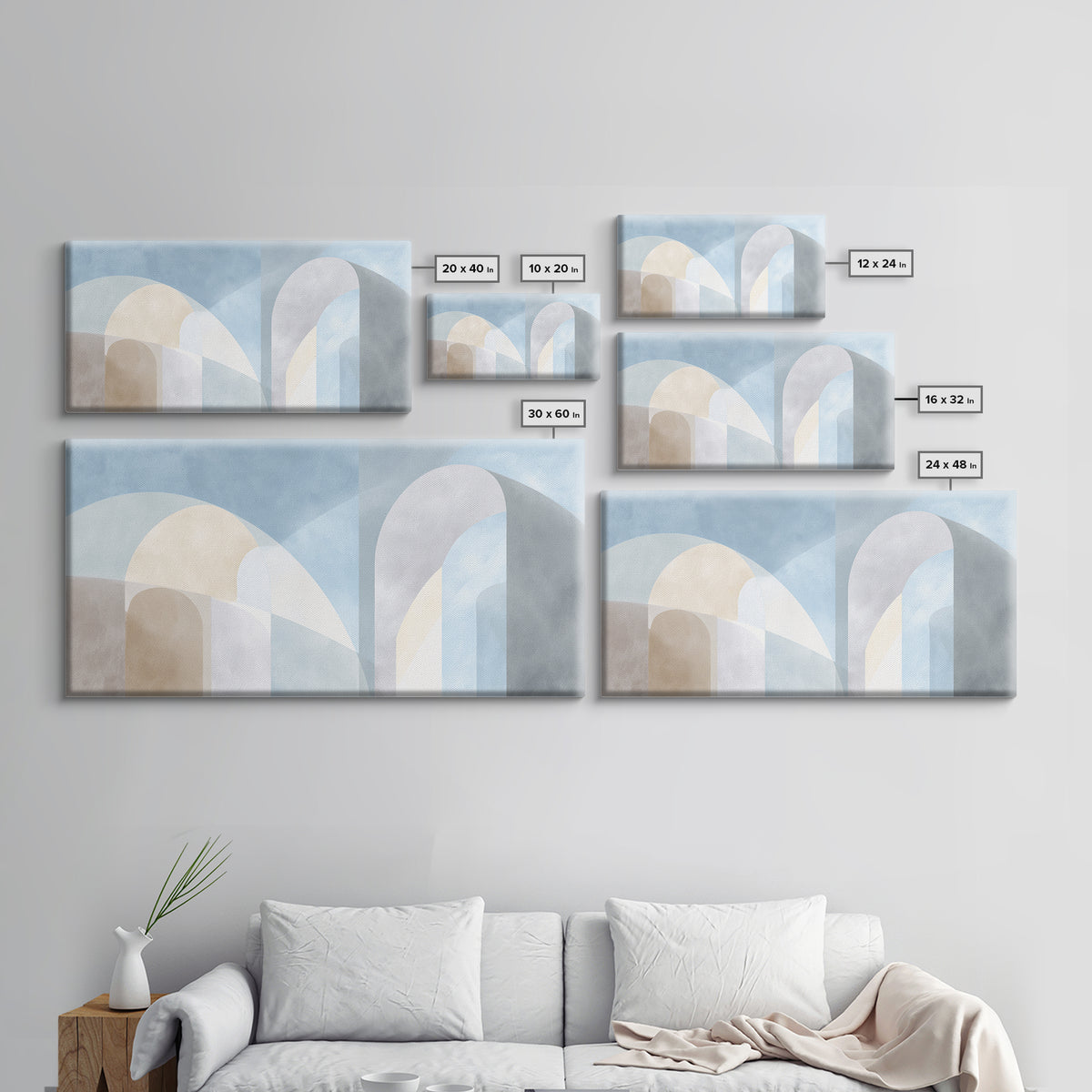 Light Scandinavian Abstract Arches Framed Canvas Print, Dental Office Art, Home Decor, Office Decor, Abstract Art, Calm, DOA-2x1-37