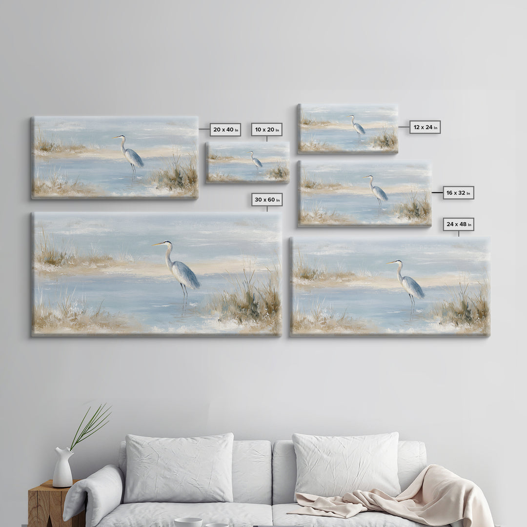 Blue Heron by Calm Marsh Water Framed Canvas Print, Dental Office Art, Contemporary Art, Office Decor, Fine Art, Calm, DOA-2x1-43