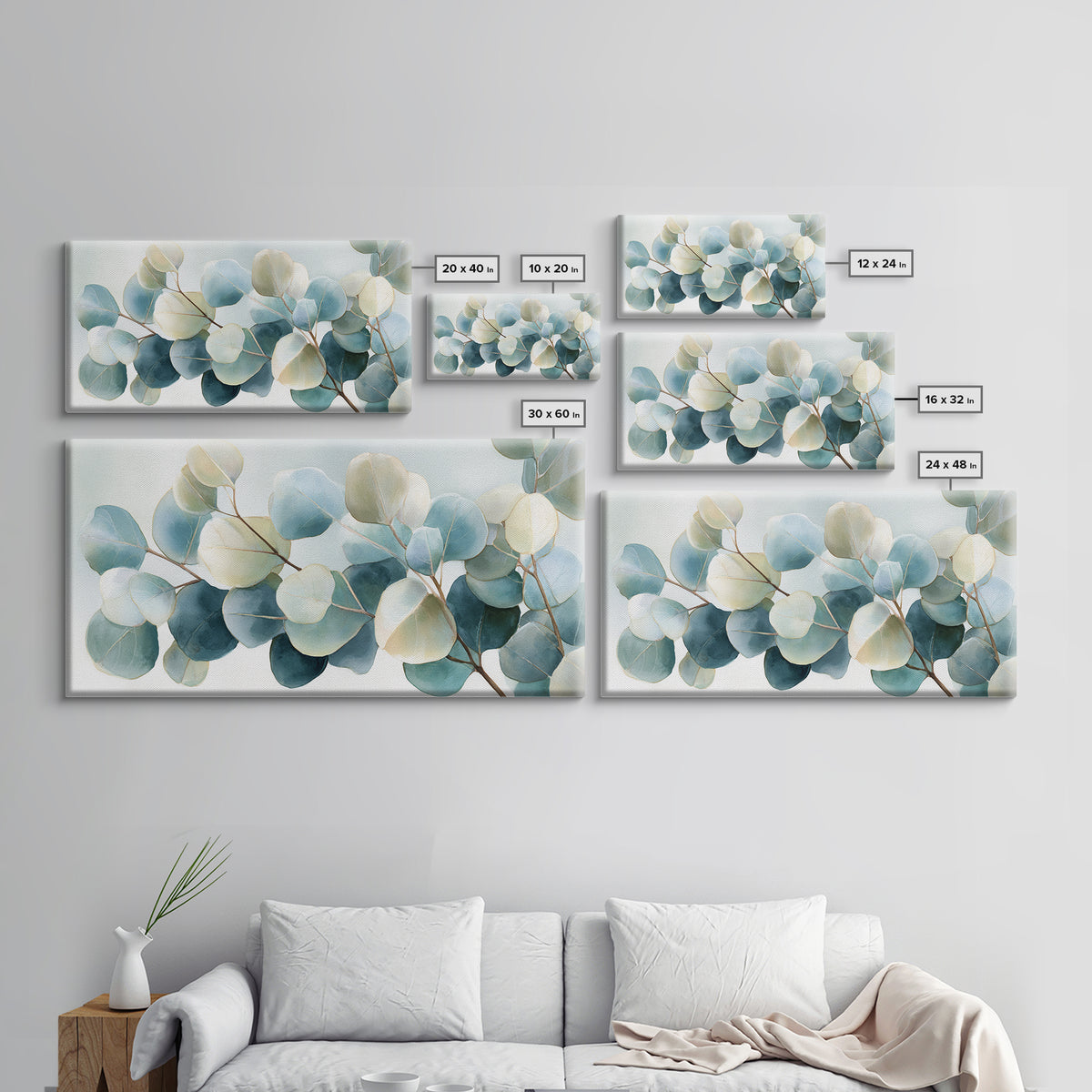 Soft Botanical Eucalyptus Print for Clean Atmosphere Canvas Print, Dental Office Art, Office Wall Art, Office Decor, Calm, DOA-2x1-47