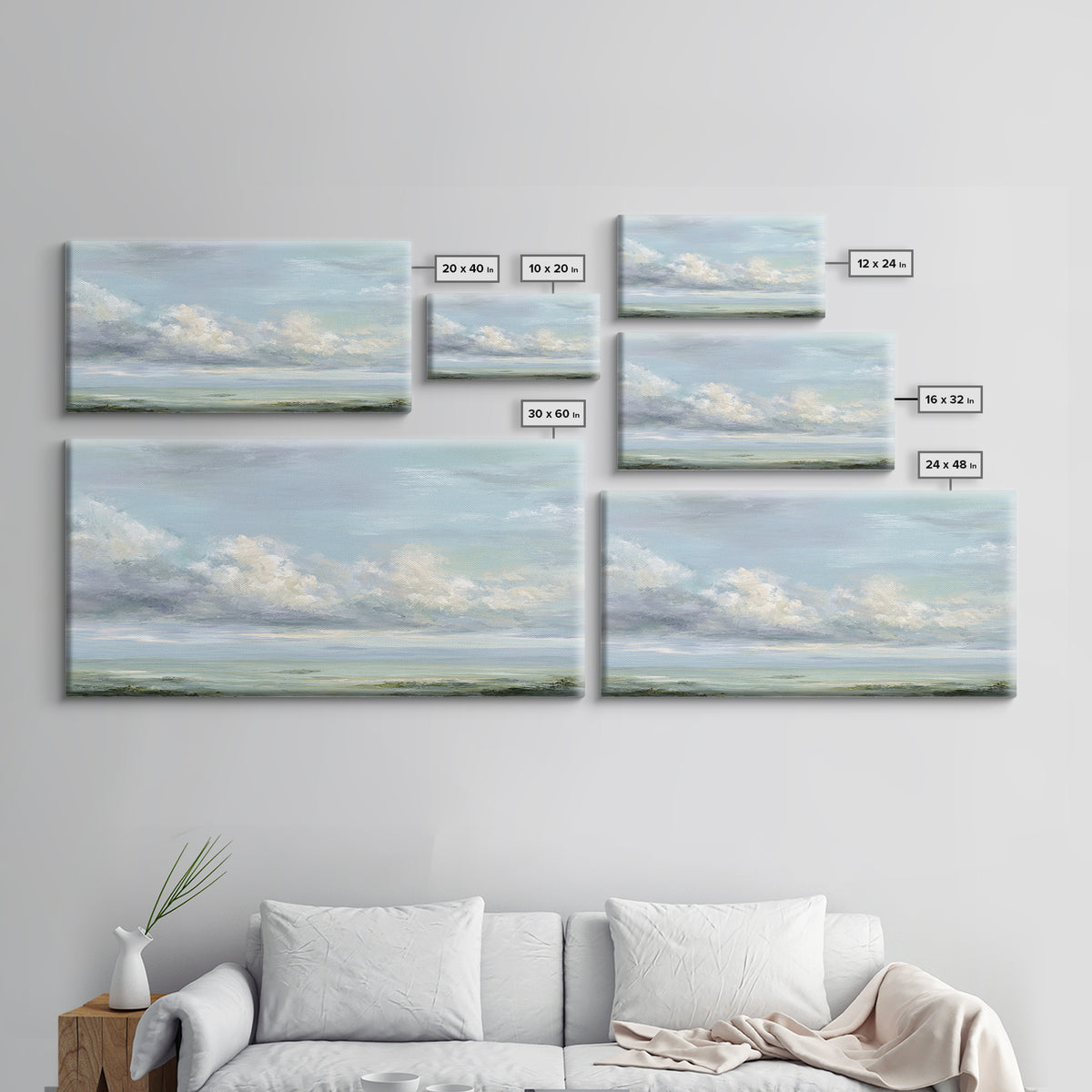Peaceful Clouds over Open Meadow Framed Canvas Print, Dental Office Art, Modern Decor, Office Decor, Fine Art, Calm, Poster, DOA-2x1-5