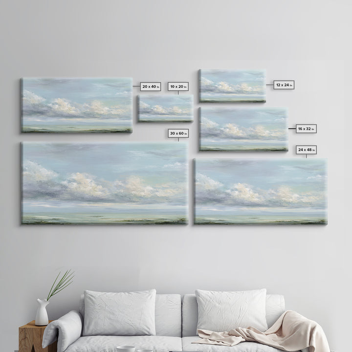 Peaceful Clouds over Open Meadow Framed Canvas Print, Dental Office Art, Modern Decor, Office Decor, Fine Art, Calm, Poster, DOA-2x1-5