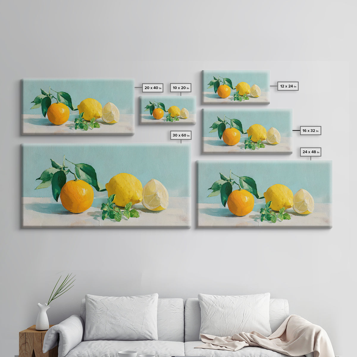 Fresh Citrus and Mint Still Life Framed Canvas Print, Dental Office Art, Unique Wall Art, Office Decor, Watercolor Art, Calm, DOA-2x1-51