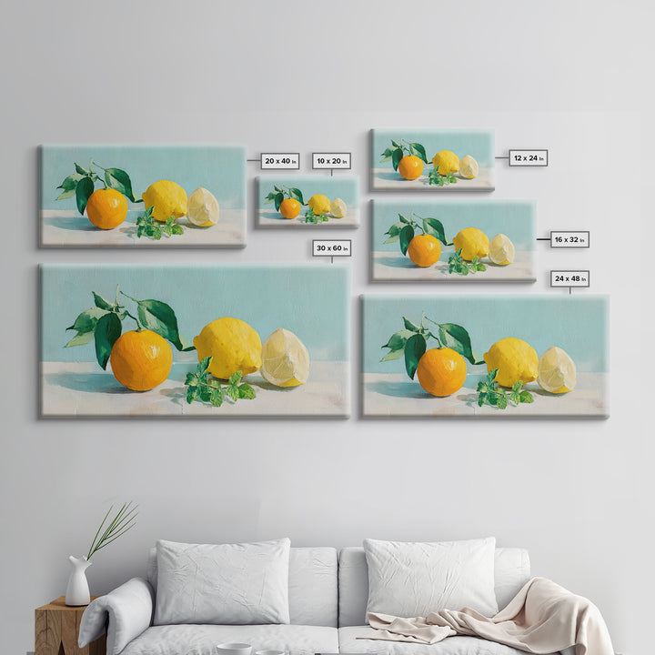 Fresh Citrus and Mint Still Life Framed Canvas Print, Dental Office Art, Unique Wall Art, Office Decor, Watercolor Art, Calm, DOA-2x1-51