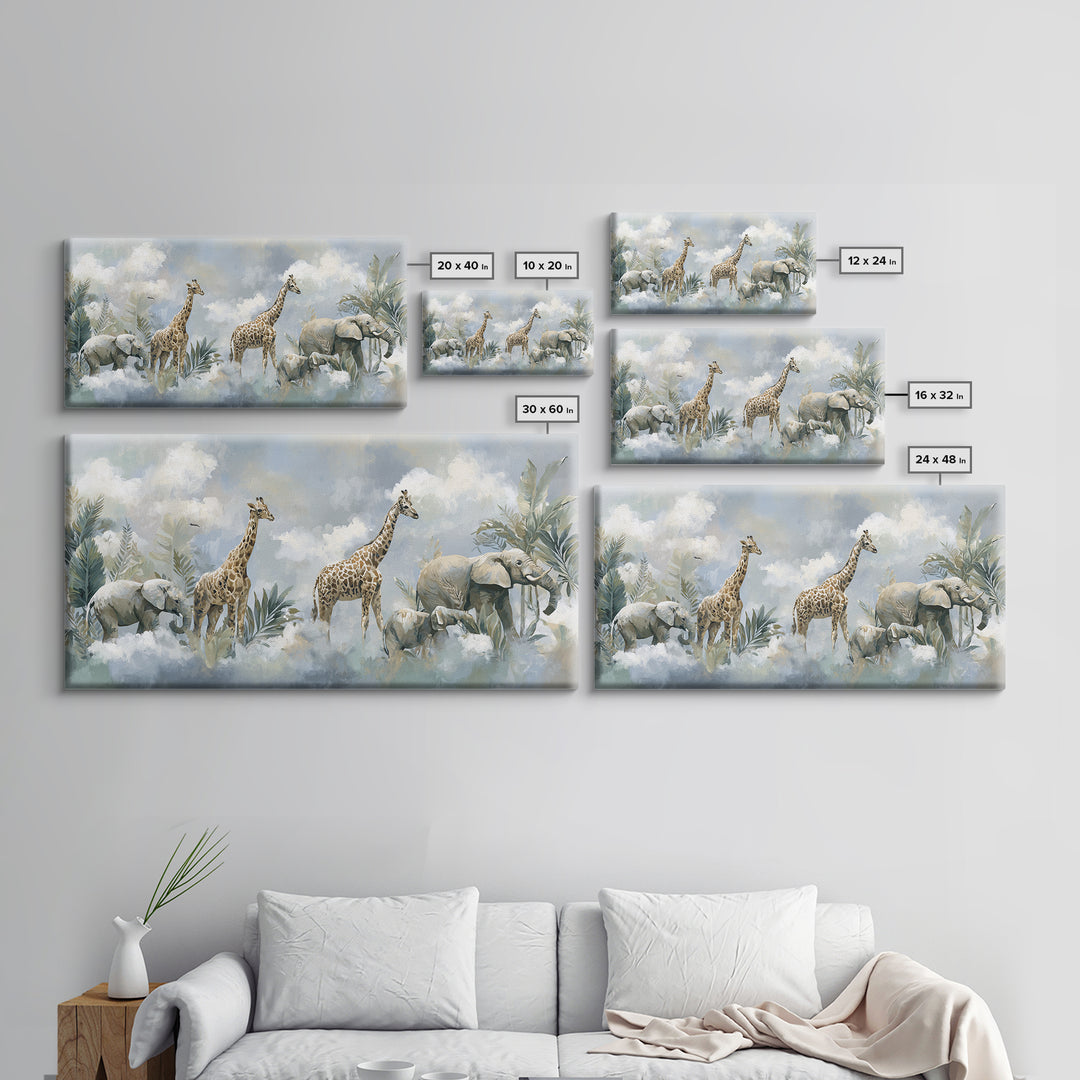 Happy Jungle Animals Canvas Print, Dental Office Art, Statement Artwork, Office Decor, Fine Art, Calm, Printable Wall Art, DOA-2x1-58