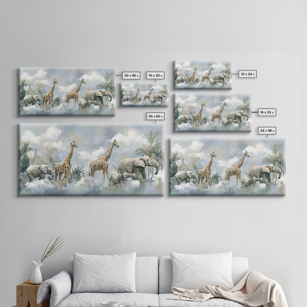 Happy Jungle Animals Canvas Print, Dental Office Art, Statement Artwork, Office Decor, Fine Art, Calm, Printable Wall Art, DOA-2x1-58
