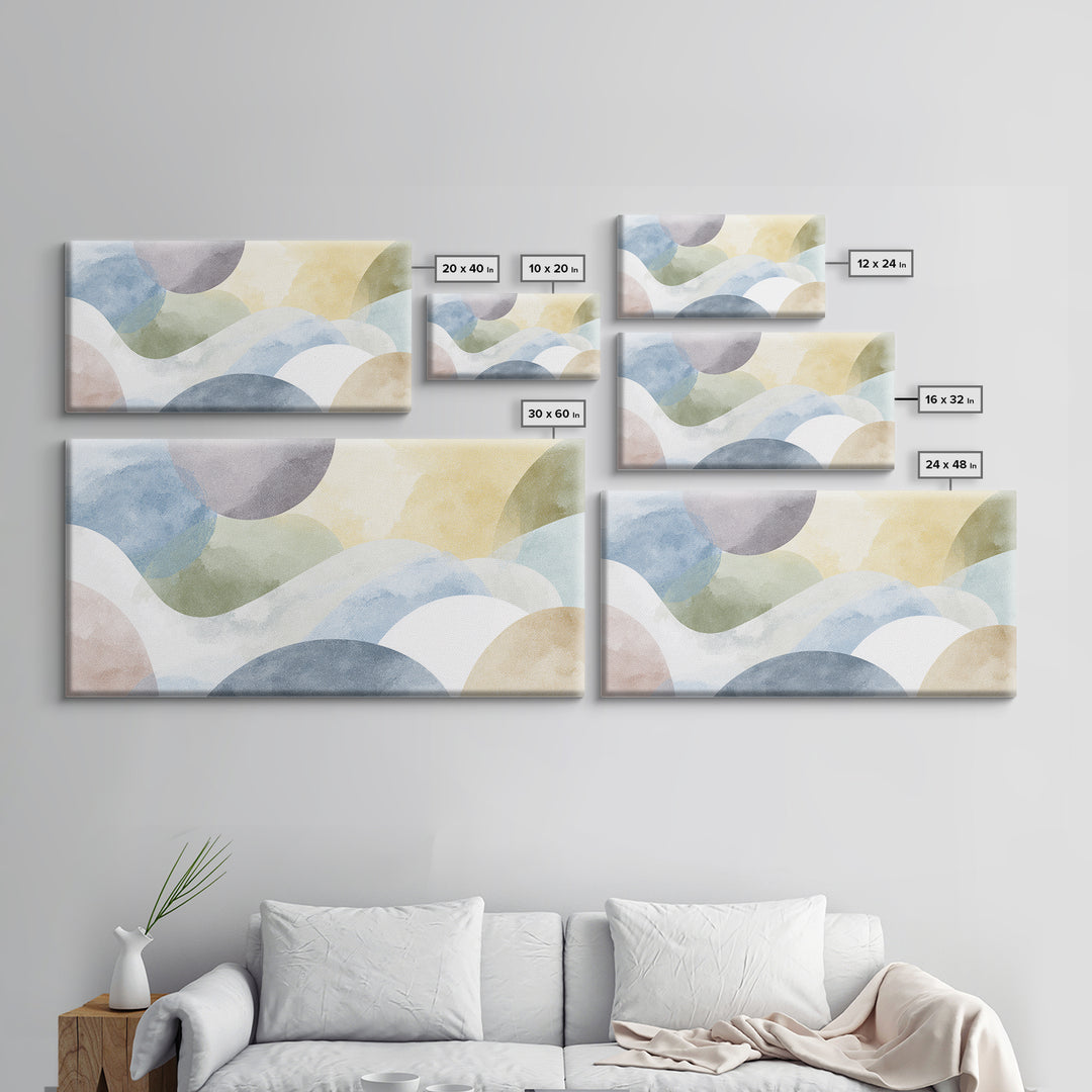 Simple Rainbow Pastel Shapes for Children Framed Canvas Print, Dental Office Art, Boho Decor, Office Decor, Fine Art, Calm, DOA-2x1-65