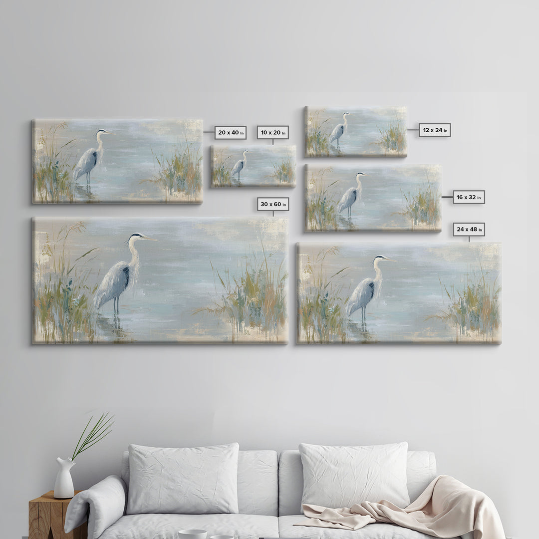 Blue Heron by Calm Marsh Water Framed Canvas Print, Dental Office Art, Tooth Art, Office Decor, Fine Art, Calm, Modern Decor, DOA-2x1-67