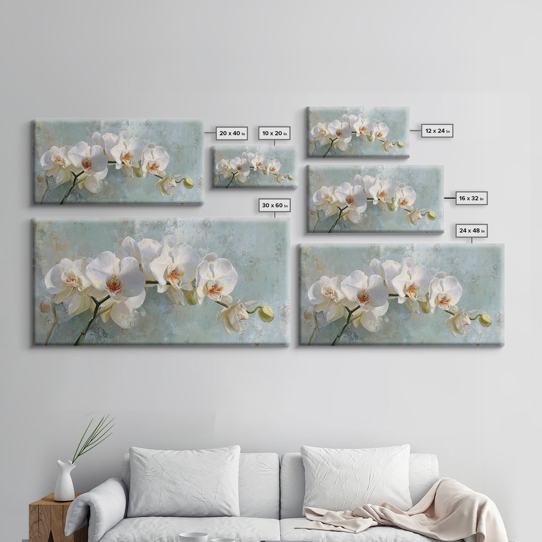 White Orchid on Stone Background Framed Canvas Print, Dental Office Art, Digital Artwork, Office Decor, Fine Art, Calm, DOA-2x1-80
