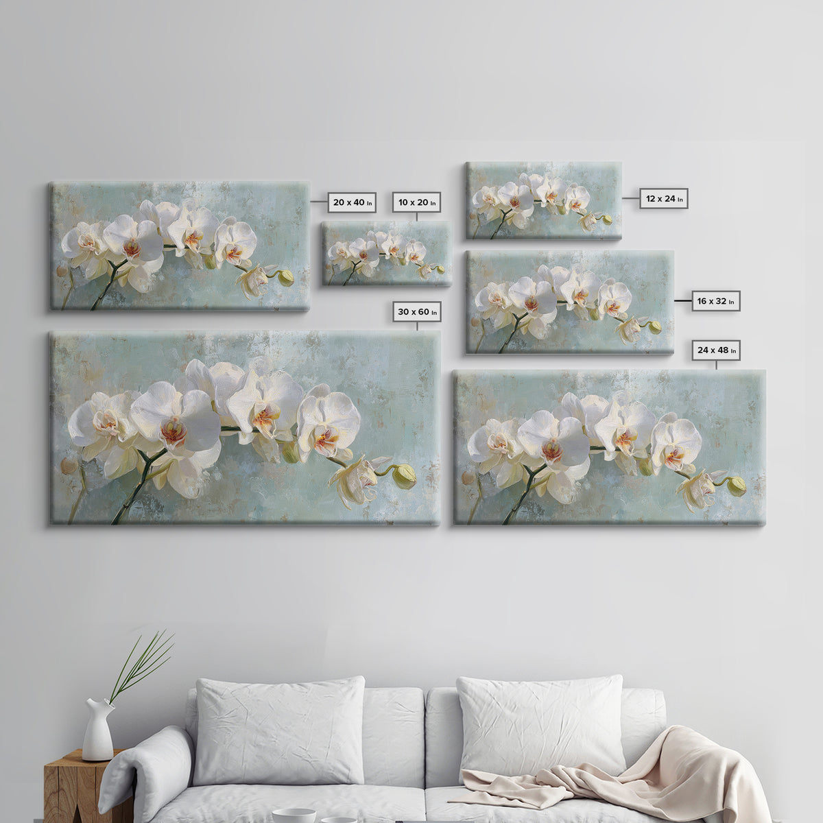 White Orchid on Stone Background Framed Canvas Print, Dental Office Art, Digital Artwork, Office Decor, Fine Art, Calm, DOA-2x1-80