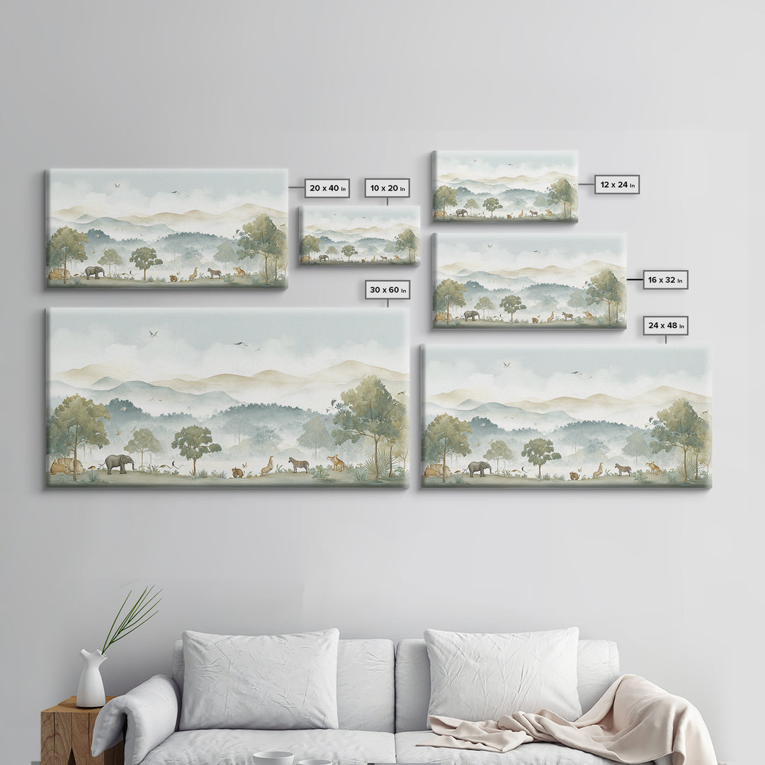 Happy Jungle Animals Canvas Print, Dental Office Art, Statement Artwork, Office Decor, Fine Art, Calm, Printable Wall Art, DOA-2x1-82
