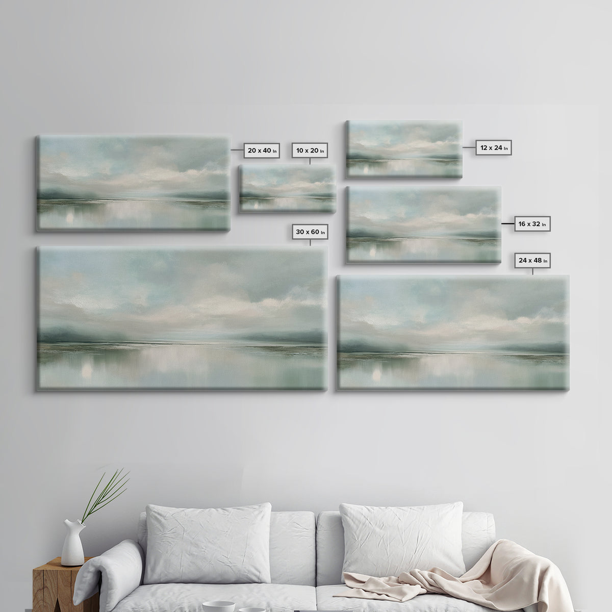 Sunlit Lake with Calming Reflections Framed Canvas Print, Dental Office Art, Boho Decor, Office Decor, Oil Painting, Calm, DOA-2x1-83