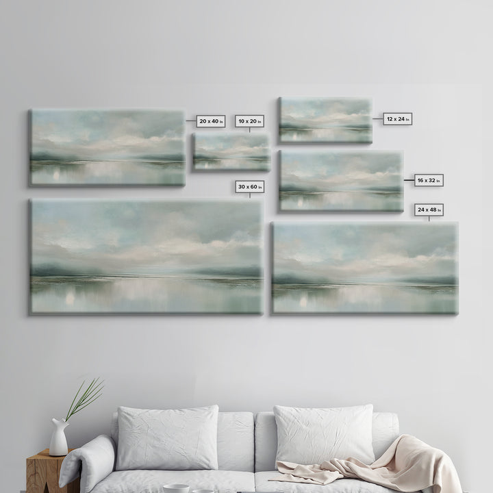 Sunlit Lake with Calming Reflections Framed Canvas Print, Dental Office Art, Boho Decor, Office Decor, Oil Painting, Calm, DOA-2x1-83