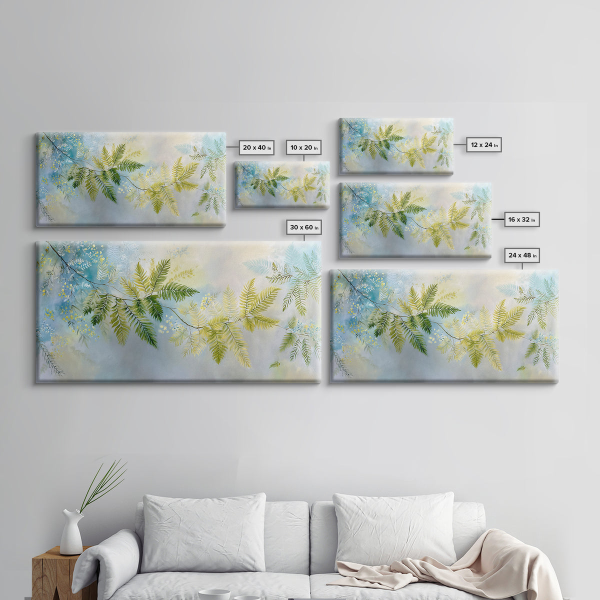 Botanical Fern Study Framed Canvas Print, Dental Office Art, Dental Hygiene, Office Decor, Watercolor Art, Calm, DOA-2x1-87