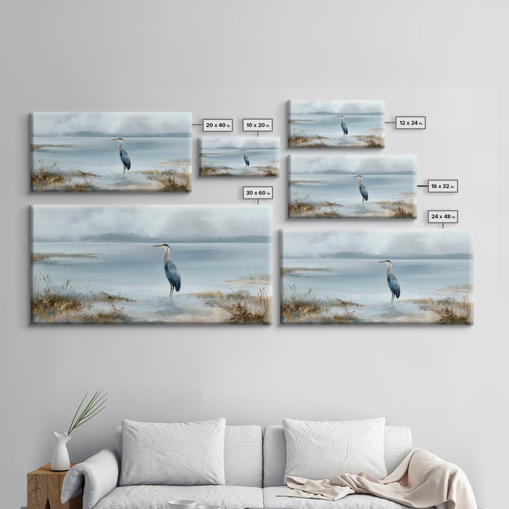 Blue Heron by Calm Marsh Water Framed Canvas Print, Dental Office Art, Contemporary Art, Office Decor, Fine Art, Calm, DOA-2x1-91