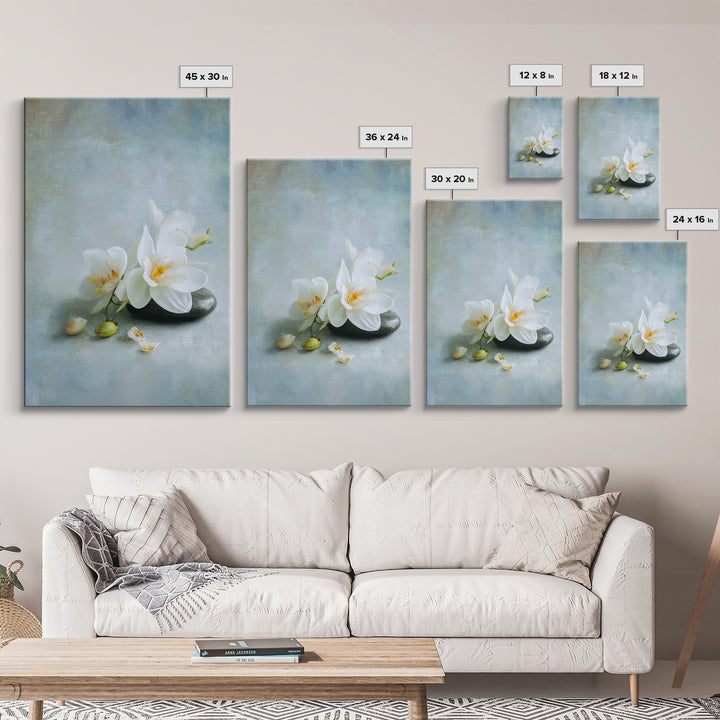 White Orchid on Stone Background Framed Canvas Print, Dental Office Art, Modern Decor, Office Decor, Oil Painting, Calm, DOA-2x3-20