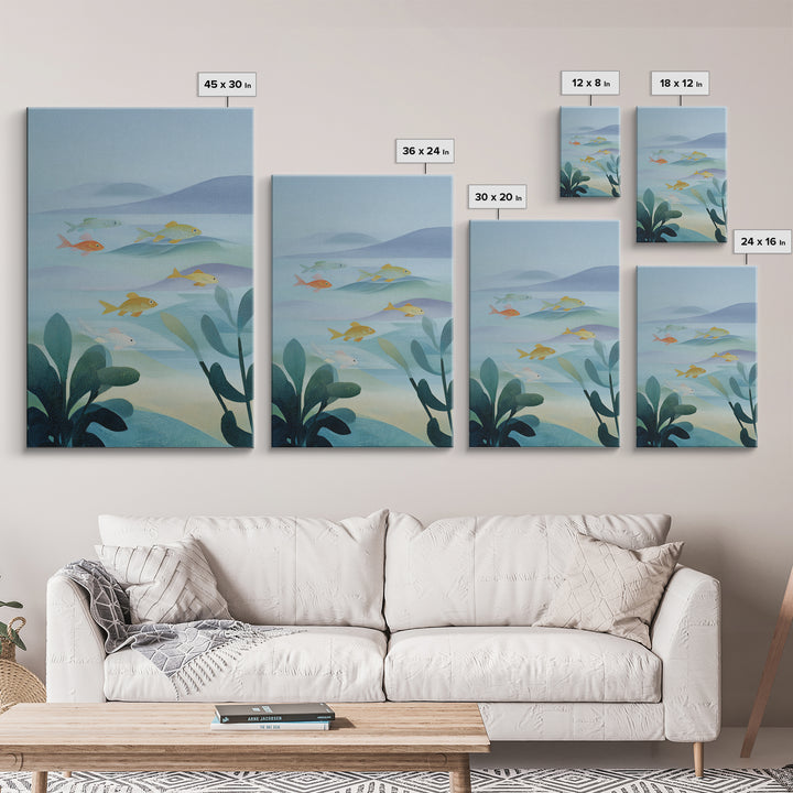 Colorful Fish Swimming Framed Canvas Print, Dental Office Art, Dental Gift, Office Decor, Abstract Art, Calm, DOA-2x3-26