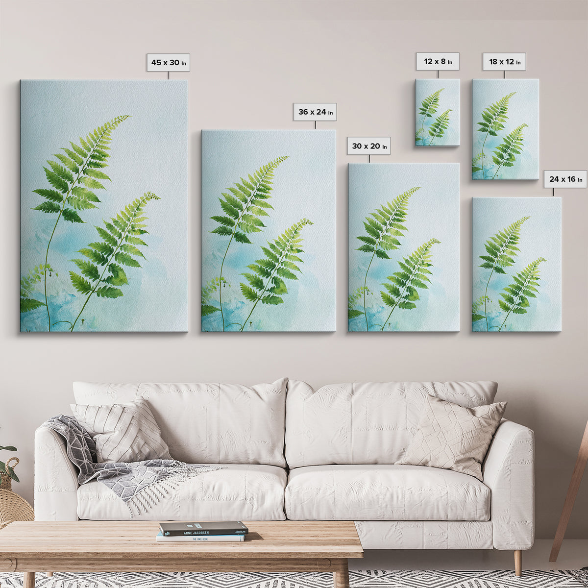 Botanical Fern Study Framed Canvas Print, Dental Office Art, Unique Wall Art, Office Decor, Watercolor Art, Calm, DOA-2x3-3