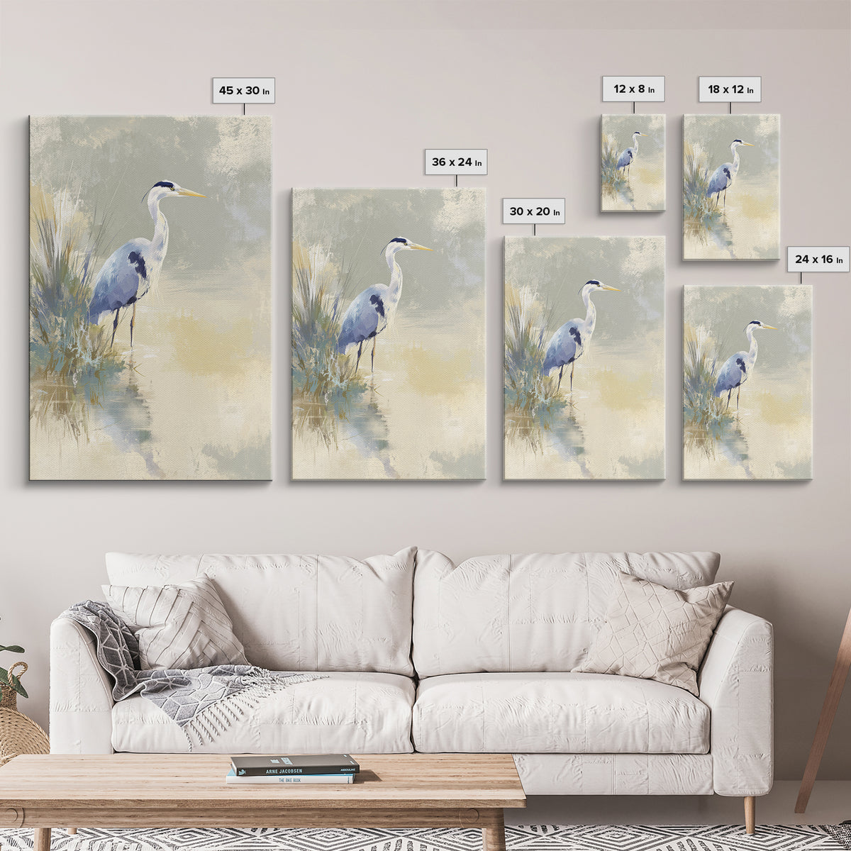Blue Heron by Calm Marsh Water Canvas Print, Dental Office Art, Dental Art, Office Decor, Fine Art, Calm, Dental Gift, DOA-2x3-31
