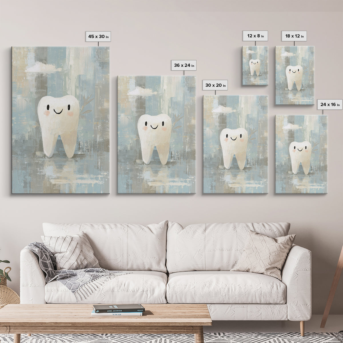 Playful Tooth Shaped Character Framed Canvas Print, Dental Office Art, Modern Decor, Office Decor, Abstract Art, Calm, DOA-2x3-38