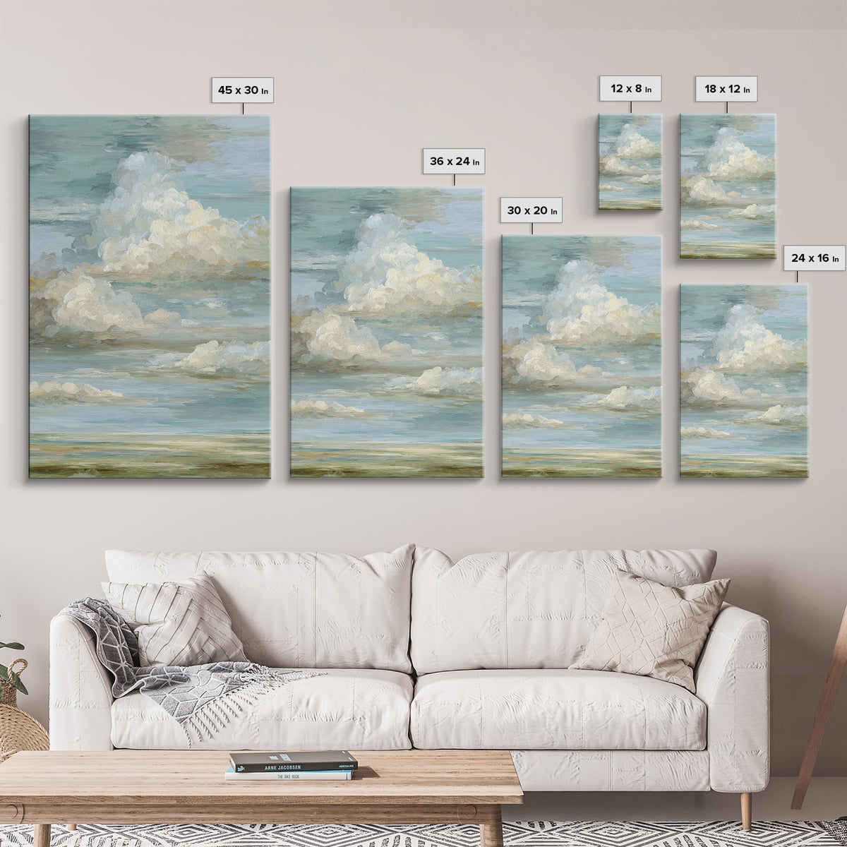 Peaceful Clouds over Open Meadow Framed Canvas Print, Dental Office Art, Modern Decor, Office Decor, Fine Art, Calm, Poster, DOA-2x3-41