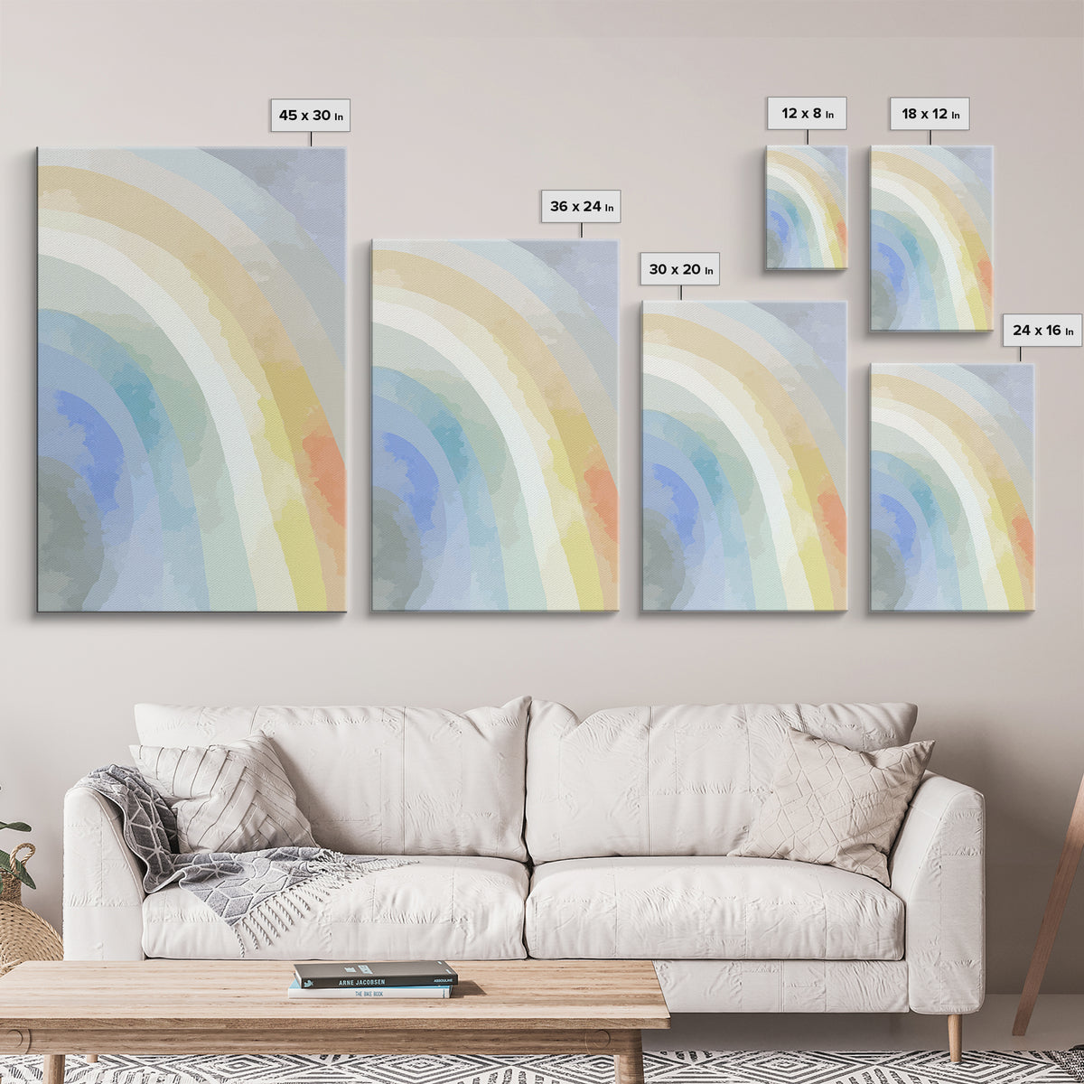 Simple Rainbow Pastel Shapes for Children Framed Canvas Print, Dental Office Art, Boho Decor, Office Decor, Abstract Art, Calm, DOA-2x3-53