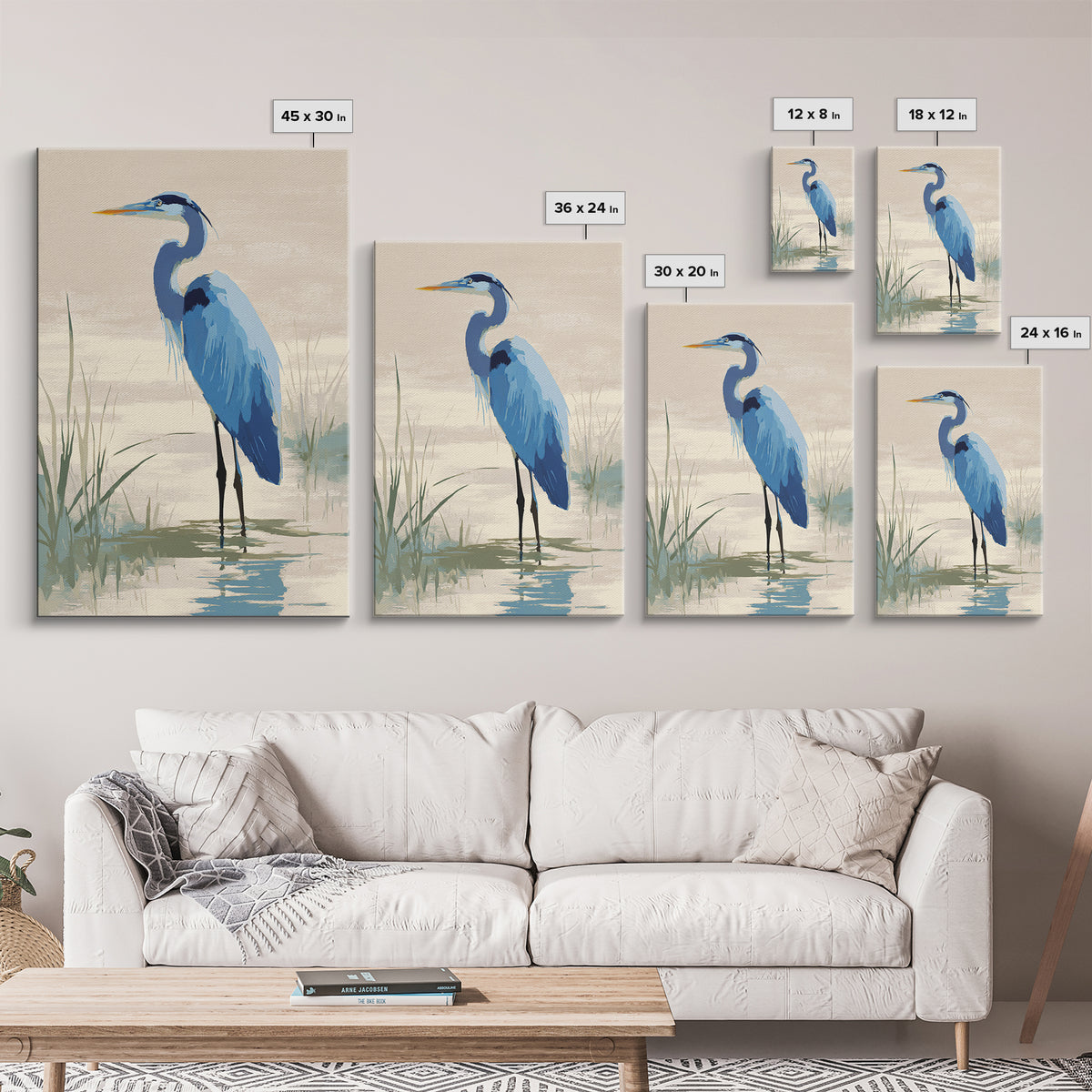 Blue Heron by Calm Marsh Water Framed Canvas Print, Dental Office Art, Dental Assistant, Office Decor, Fine Art, Calm, DOA-2x3-55