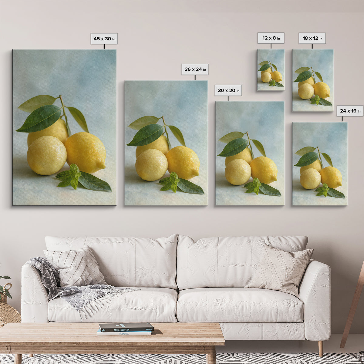 Fresh Citrus and Mint Still Life Framed Canvas Print, Dental Office Art, Dentist Art, Office Decor, Watercolor Art, Calm, DOA-2x3-63