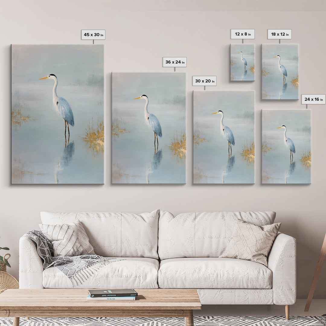 Blue Heron by Calm Marsh Water Canvas Print, Dental Office Art, Decor, Office Decor, Fine Art, Calm, Digital Artwork, DOA-2x3-7