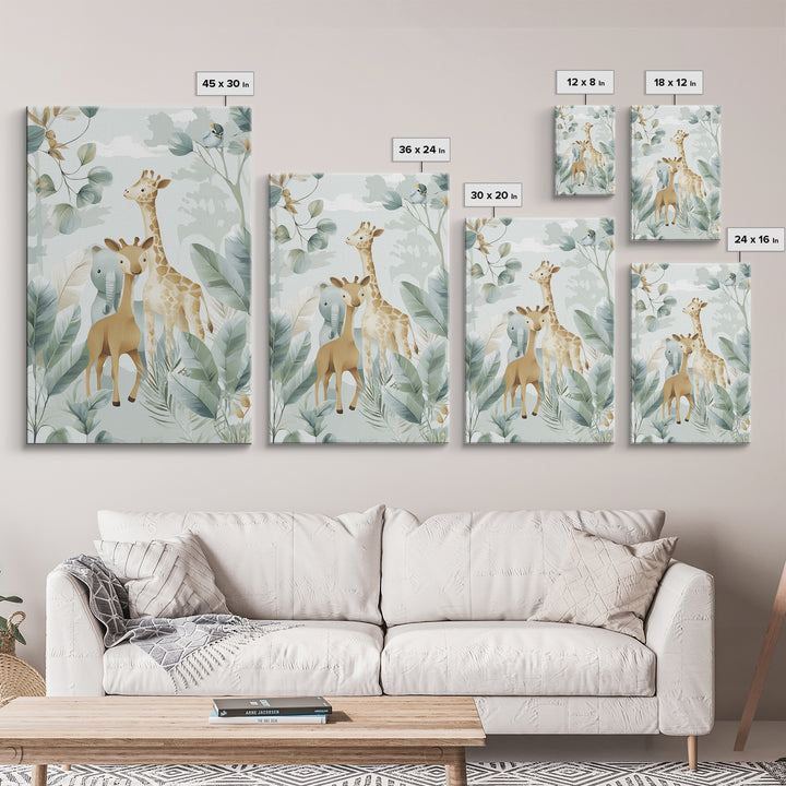Happy Jungle Animals Canvas Print, Dental Office Art, Statement Artwork, Office Decor, Fine Art, Calm, Printable Wall Art, DOA-2x3-70