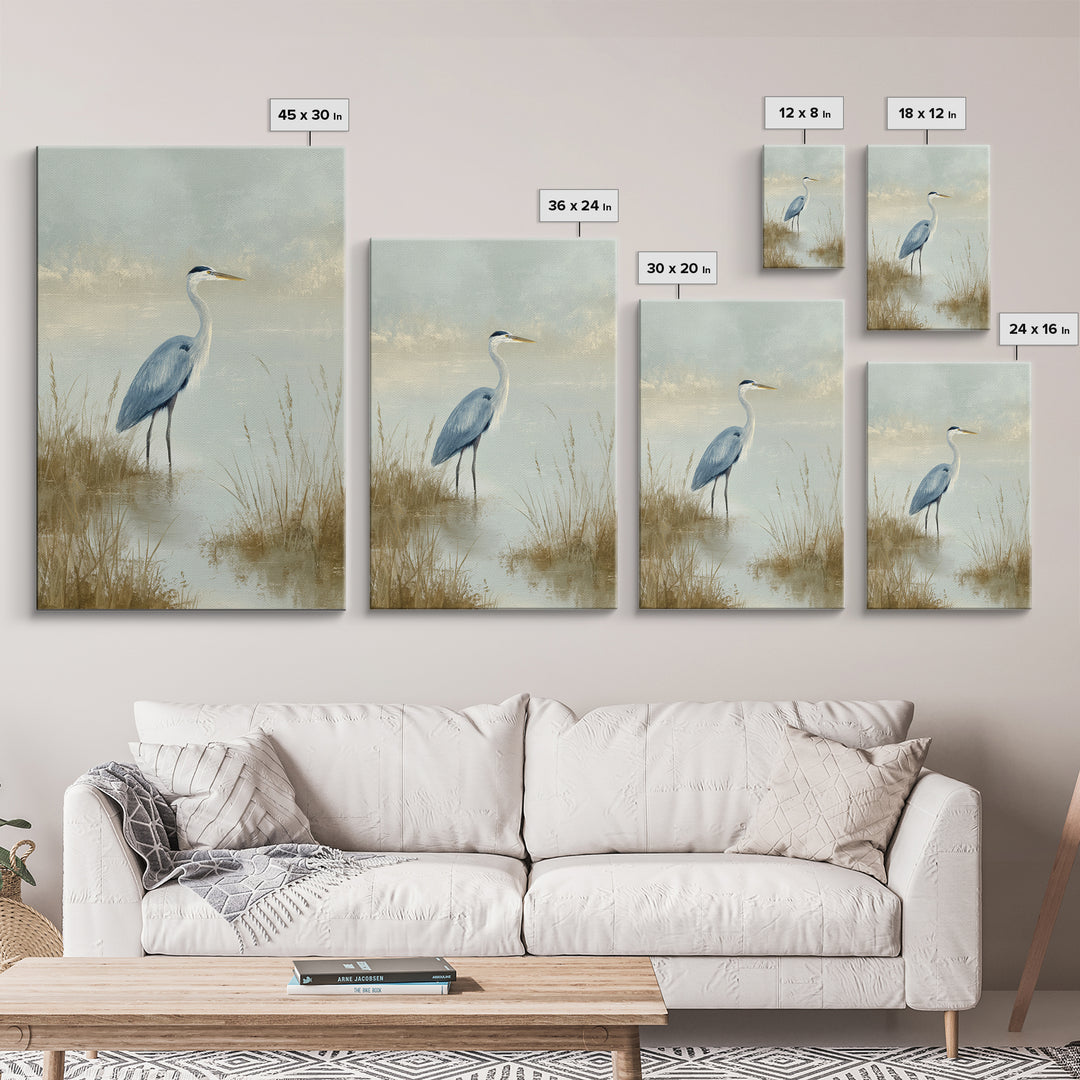 Blue Heron by Calm Marsh Water Canvas Print, Dental Office Art, Science Art, Office Decor, Fine Art, Calm, Boho Decor, DOA-2x3-79