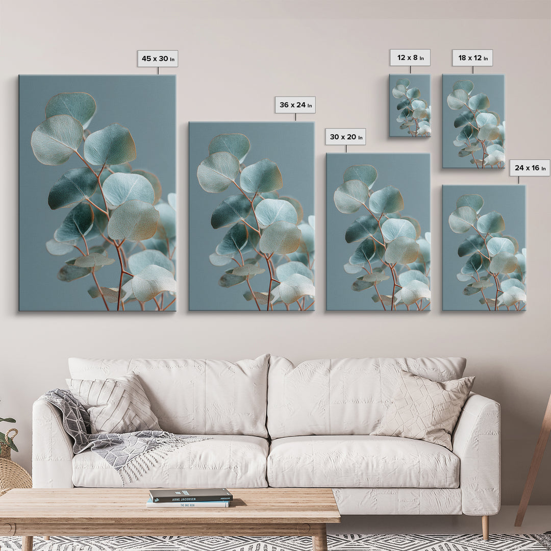 Soft Botanical Eucalyptus Print for Clean Atmosphere Framed Canvas Print, Dental Office Art, Boho Decor, Office Decor, Calm, DOA-2x3-83