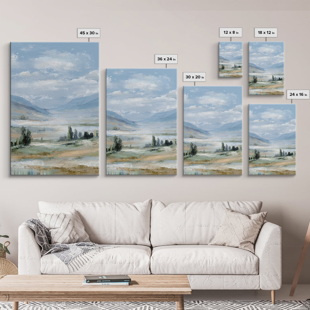 Peaceful Clouds over Open Meadow Framed Canvas Print, Dental Office Art, Wall Art, Office Decor, Calm, Dental Office Decor, DOA-2x3-89