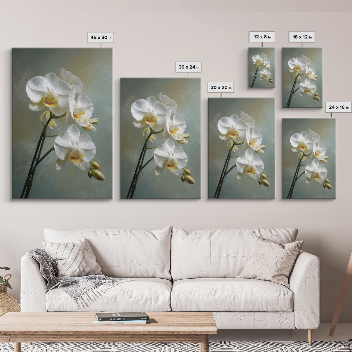 White Orchid on Stone Background Framed Canvas Print, Dental Office Art, Dental Wall Art, Office Decor, Abstract Art, Calm, DOA-2x3-92
