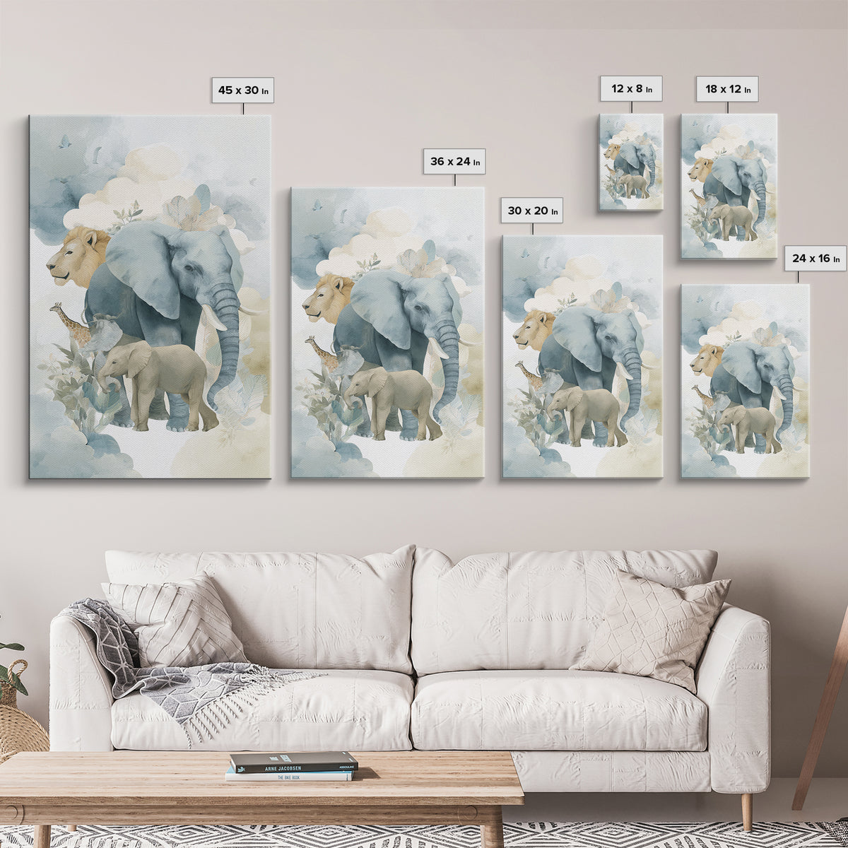 Happy Jungle Animals Framed Canvas Print, Dental Office Art, Textured Painting, Office Decor, Calm, Room Decor Aesthetic, DOA-2x3-94